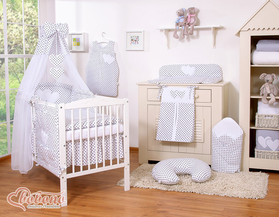 Canopy made of Chiffon- Hanging Hearts black dots on white