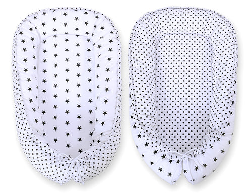 Baby nest double-sided Premium Cocoon for infants BOBONO- black stars/ dots