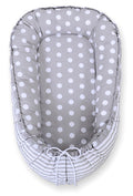 Baby nest double-sided Premium Cocoon for infants BOBONO- dots on grey/ grey strips