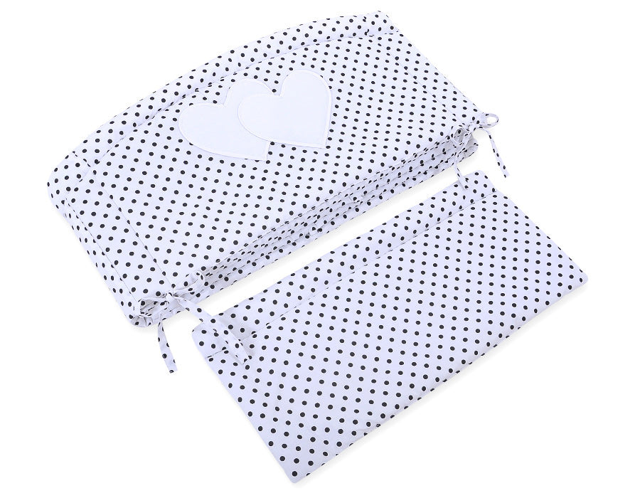 Universal crib rail bumper XXL - Hearts black dots on white