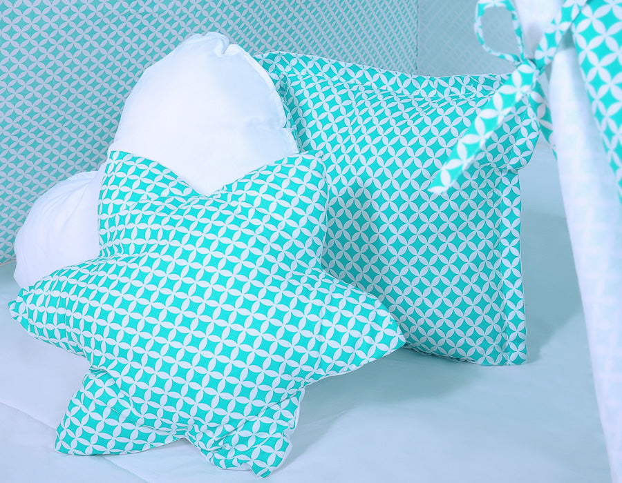 Teepee tent for kids + playmat + pillows + decorative feathers - Mint flowers/white