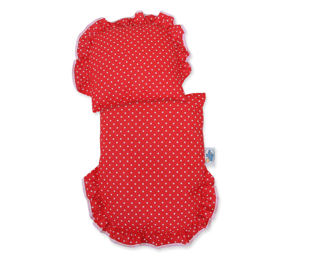 Wicker doll pushchair with red bedding and soft padding  STELLA - natural