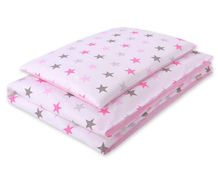 Baby cotton bedding set 2-pcs 140x200 Junior - stars gray - pink /pink