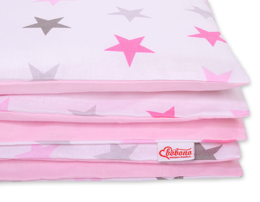 Baby cotton bedding set 2-pcs 120x90 cm- stars gray - pink /pink