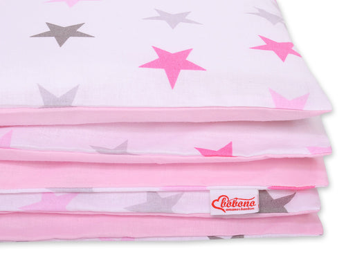 Baby cotton bedding set 2-pcs 120x90 cm- stars gray - pink /pink