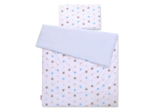 Baby cotton bedding set 2-pcs - stars gray 135x100- blue
