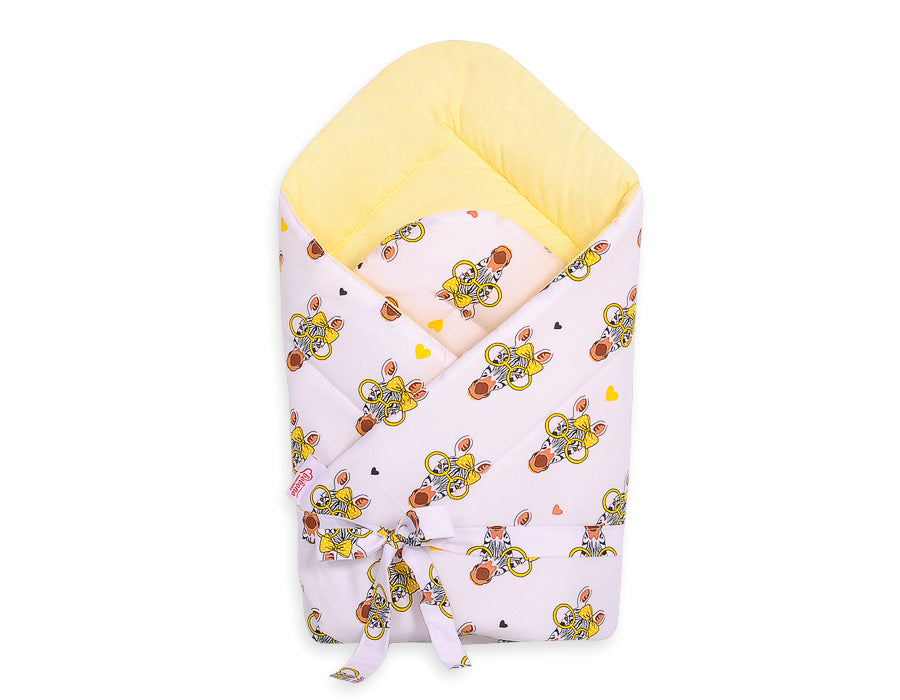 Double-sided baby nest with bow - yellow zebra