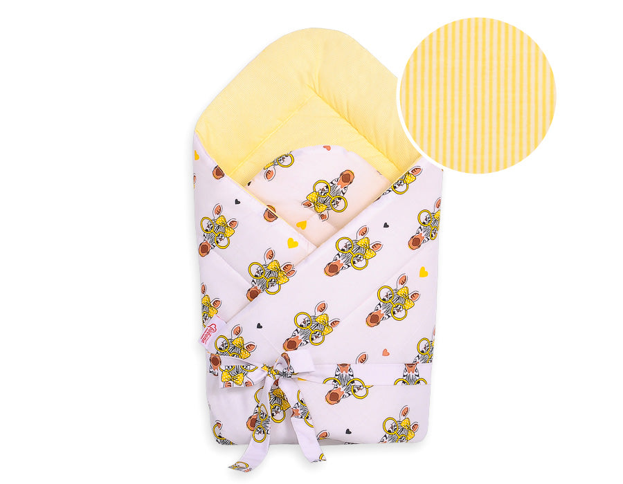 Double-sided baby nest with bow - yellow zebra