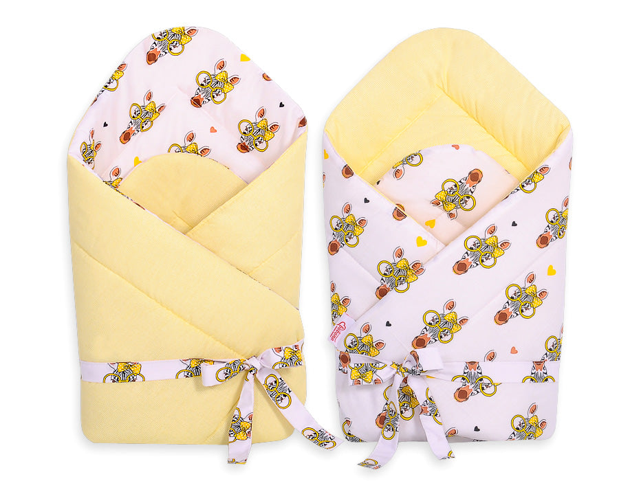 Double-sided baby nest with bow - yellow zebra