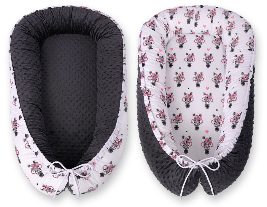 Baby nest double-sided Premium Cocoon for infants BOBONO minky- pink zebras