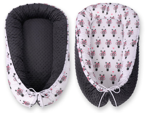 Baby nest double-sided Premium Cocoon for infants BOBONO minky- pink zebras