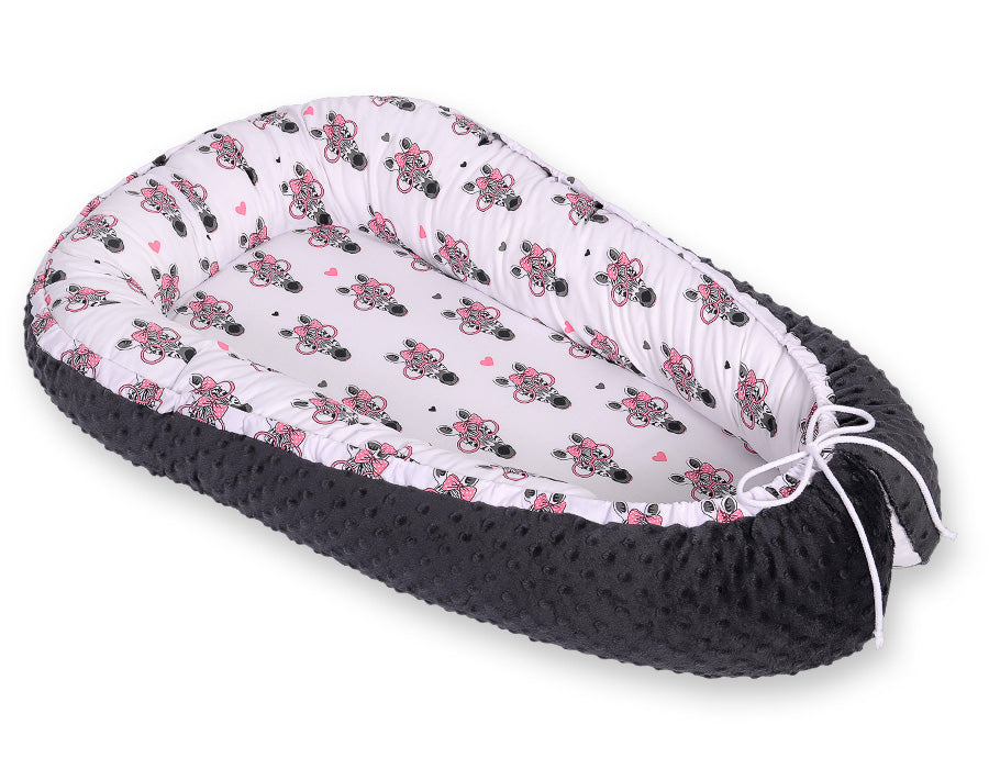 Baby nest double-sided Premium Cocoon for infants BOBONO minky- pink zebras
