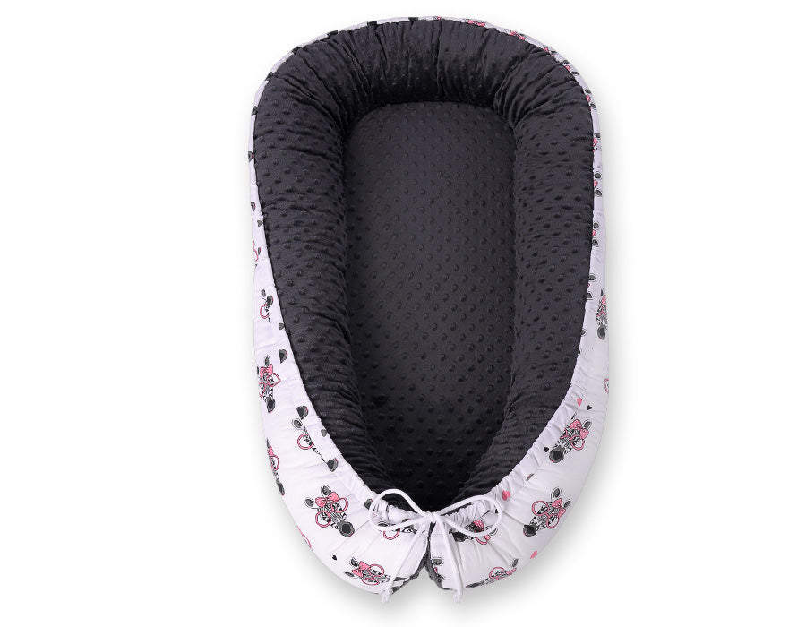 Baby nest double-sided Premium Cocoon for infants BOBONO minky- pink zebras