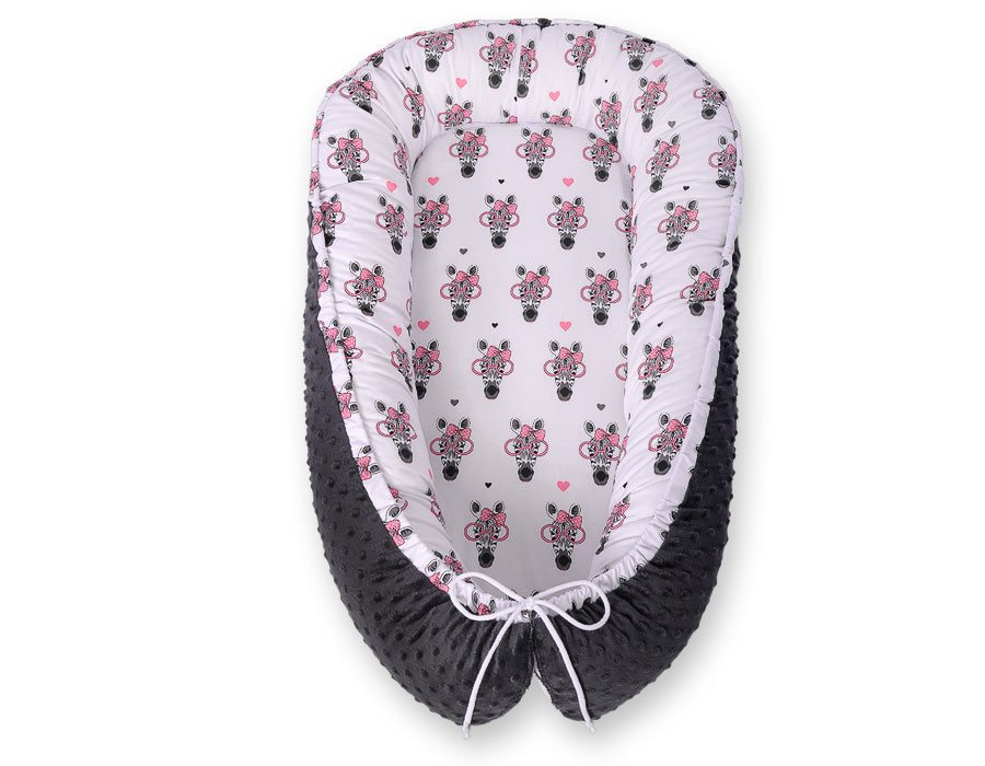 Baby nest double-sided Premium Cocoon for infants BOBONO minky- pink zebras