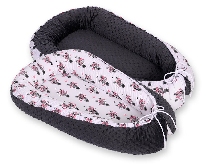 Baby nest double-sided Premium Cocoon for infants BOBONO minky- pink zebras