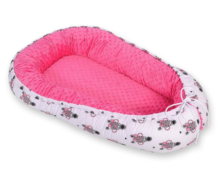 Baby nest double-sided Premium Cocoon for infants BOBONO minky- pink zebras