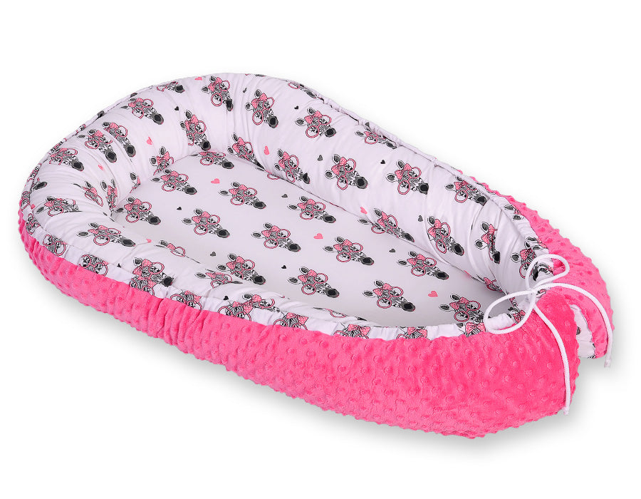 Baby nest double-sided Premium Cocoon for infants BOBONO minky- pink zebras
