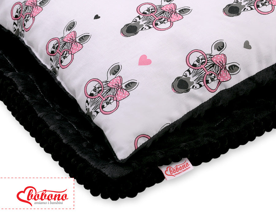 Set: Double-sided blanket minky + pillow- pink zebras
