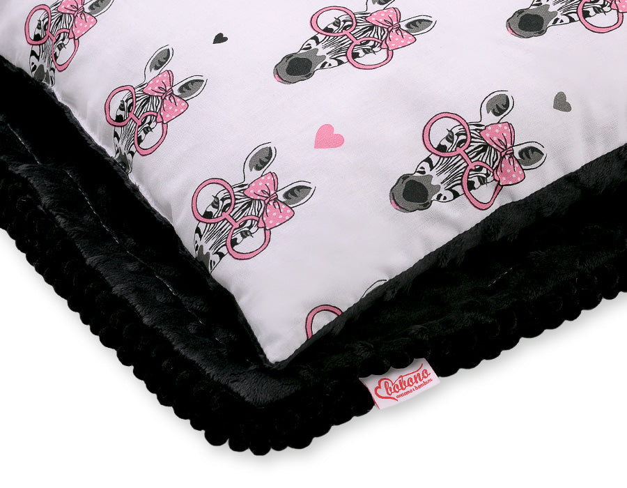 Set: Double-sided blanket minky + pillow- pink zebras