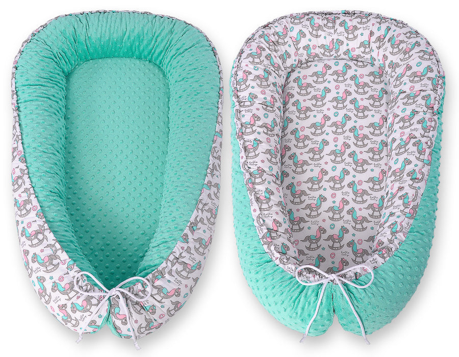 Baby nest double-sided Premium Cocoon for infants BOBONO minky- rocking horses