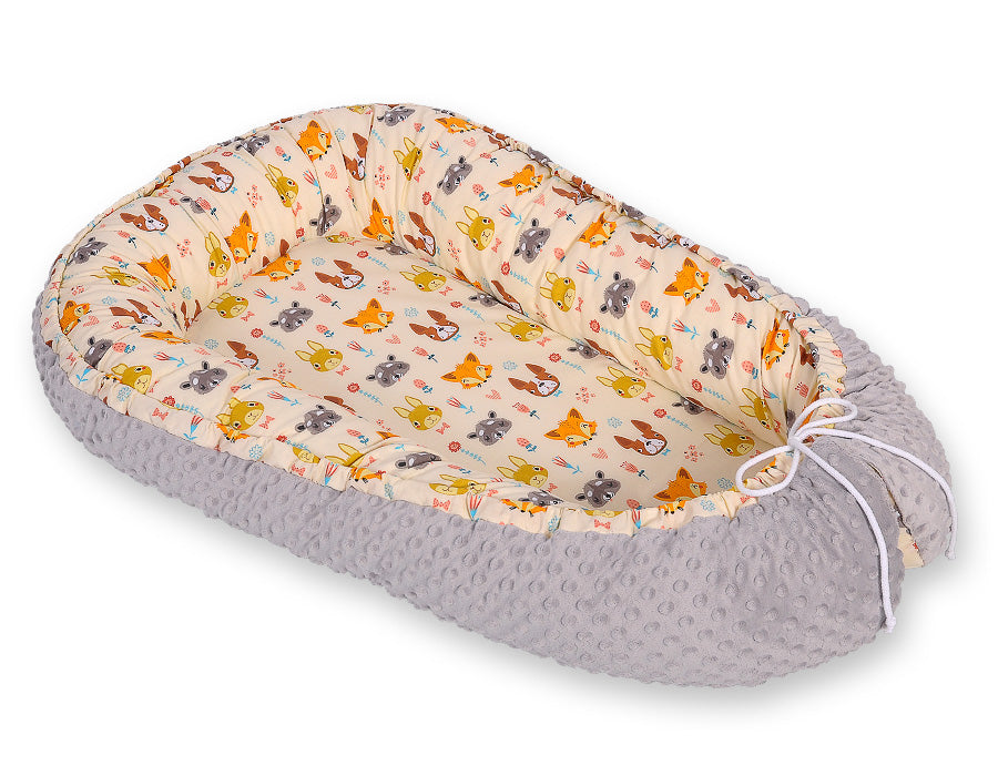 Baby nest double-sided Premium Cocoon for infants BOBONO minky- cream animals