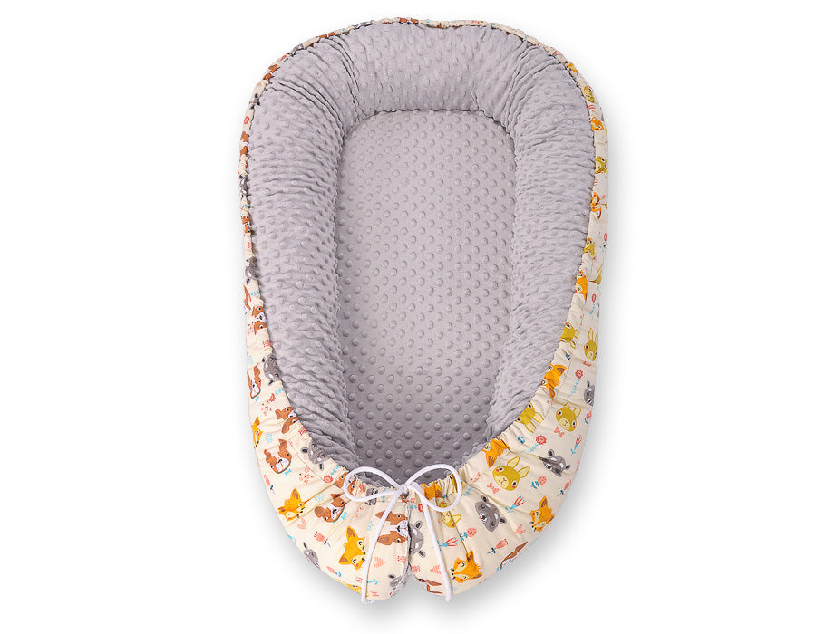 Baby nest double-sided Premium Cocoon for infants BOBONO minky- cream animals