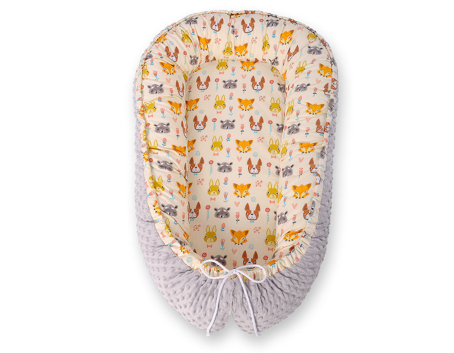 Baby nest double-sided Premium Cocoon for infants BOBONO minky- cream animals