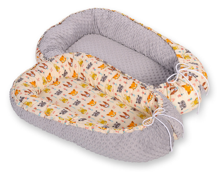 Baby nest double-sided Premium Cocoon for infants BOBONO minky- cream animals