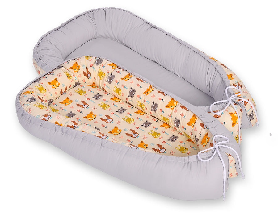 Baby nest double-sided Premium Cocoon for infants BOBONO- cream animals
