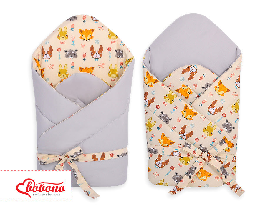 Baby nest 2in1 with stiffening with bow - cream animals