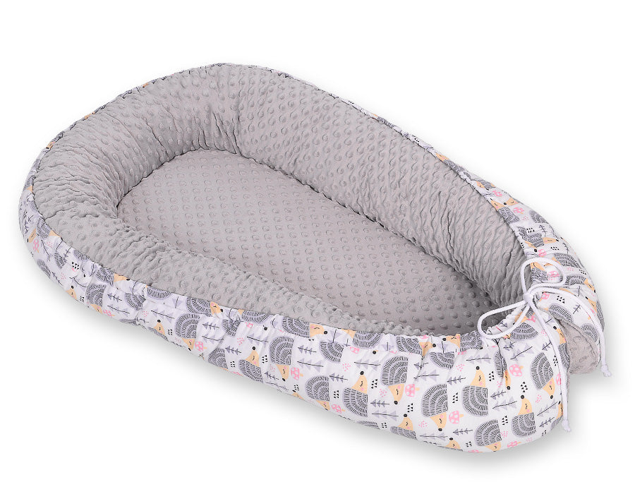 Baby nest double-sided Premium Cocoon for infants BOBONO minky- hedgehogs grey