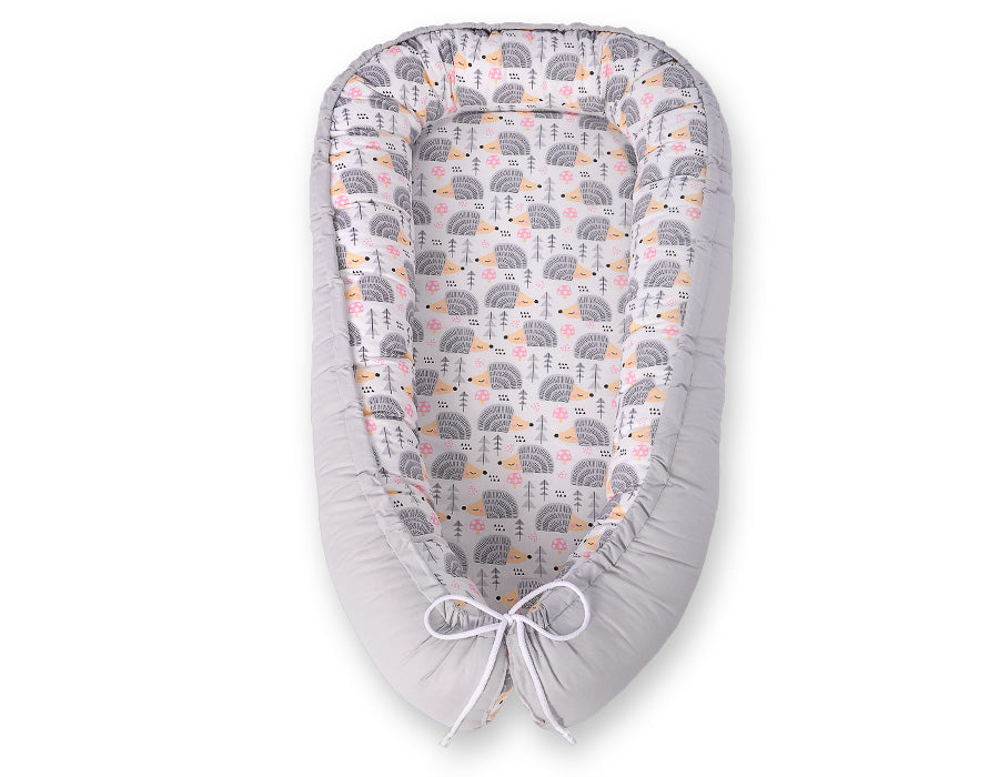 Baby nest double-sided Premium Cocoon for infants BOBONO- hedgehogs grey