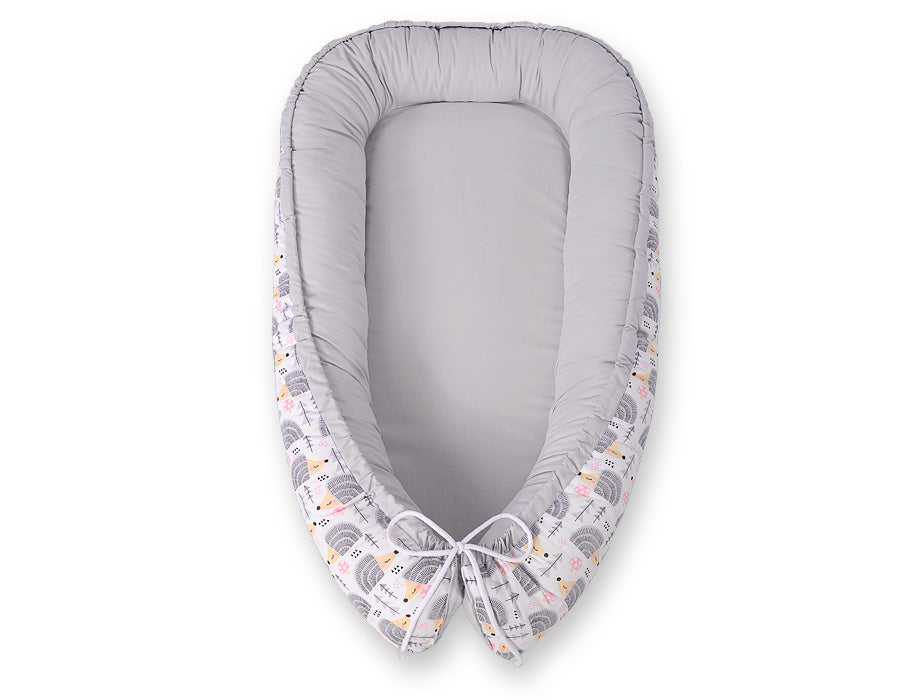 Baby nest double-sided Premium Cocoon for infants BOBONO- hedgehogs grey