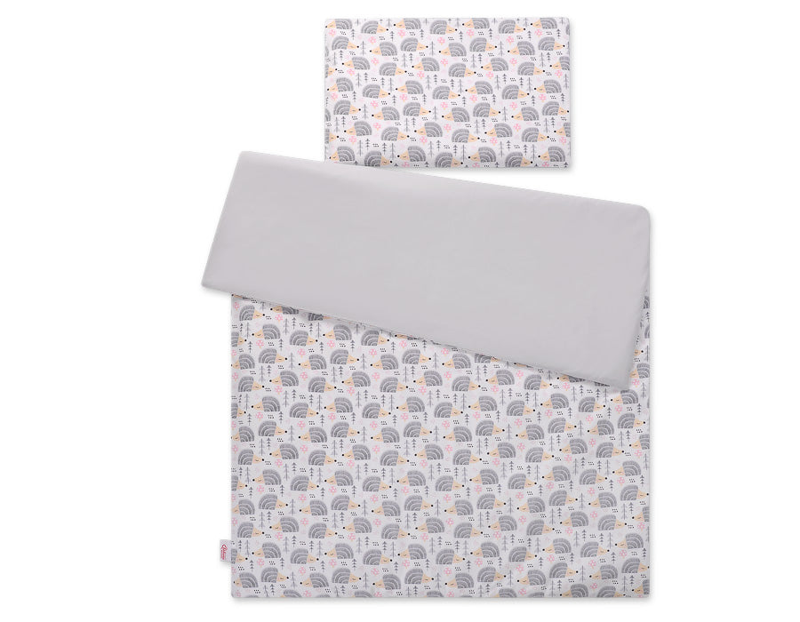Baby cotton bedding set 2-pcs 135x100 cm- hedgehogs grey