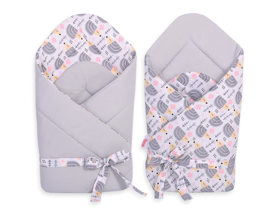 Double-sided baby nest with bow - hedgehogs grey