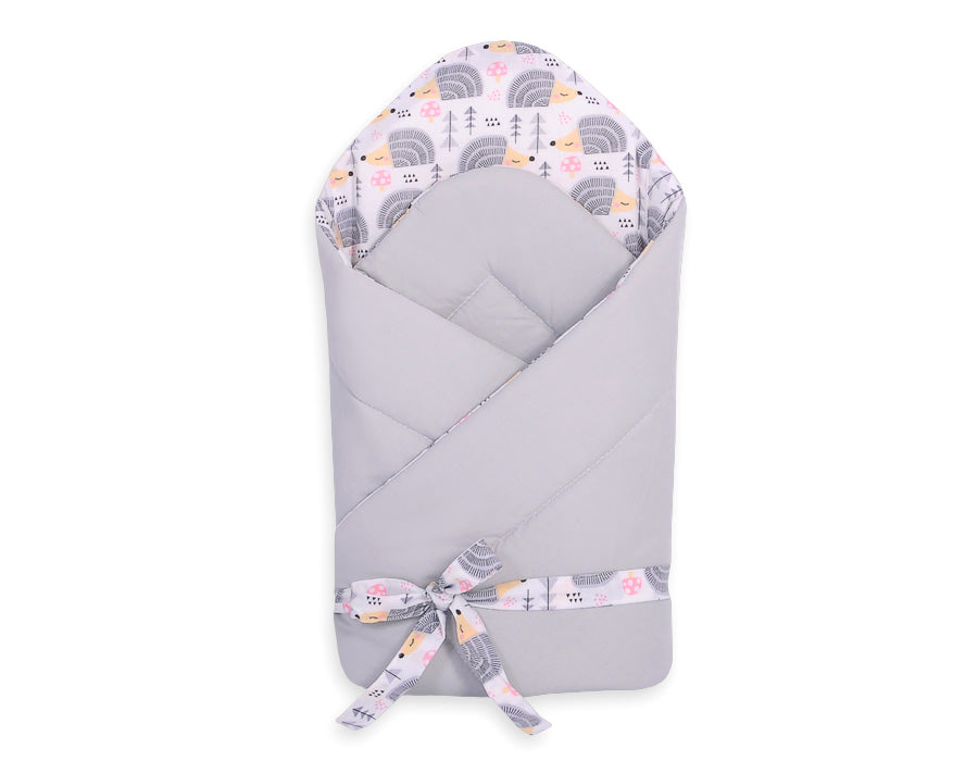 Baby nest 2in1 with stiffening with bow- hedgehogs grey