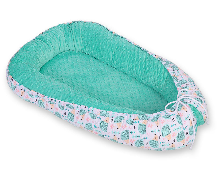 Baby nest double-sided Premium Cocoon for infants BOBONO minky- hedgehogs mint