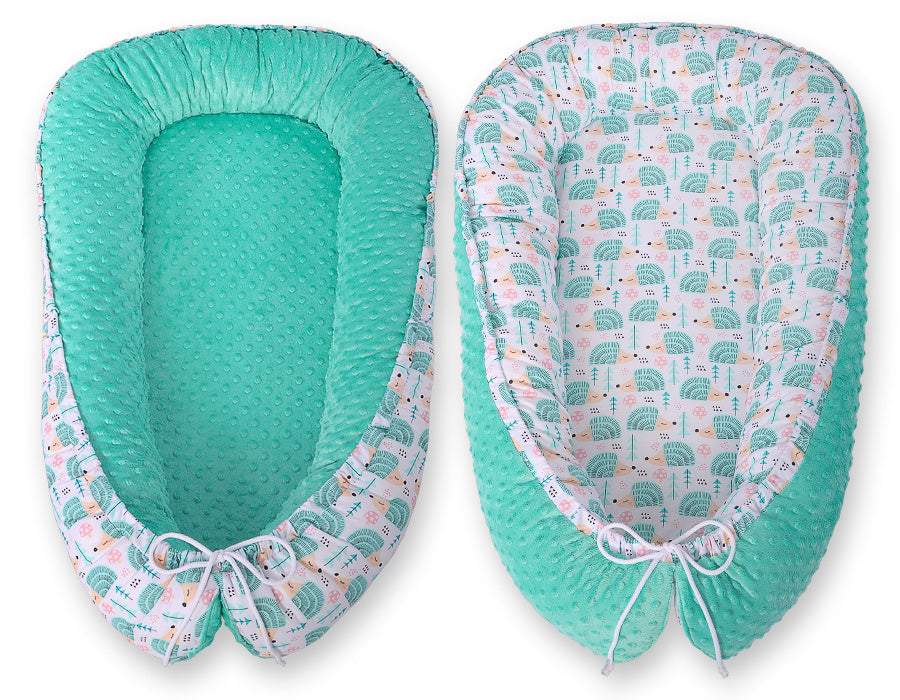 Baby nest double-sided Premium Cocoon for infants BOBONO minky- hedgehogs mint