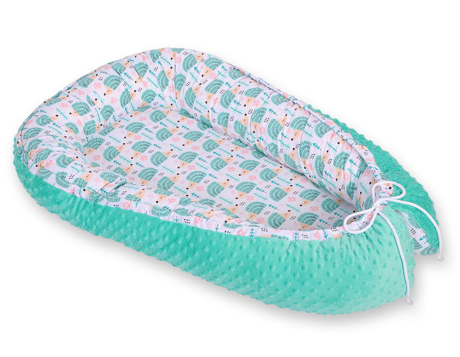 Baby nest double-sided Premium Cocoon for infants BOBONO minky- hedgehogs mint