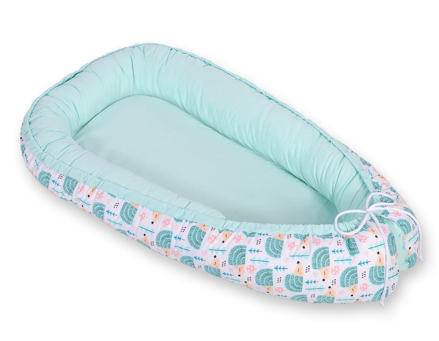 Baby nest double-sided Premium Cocoon for infants BOBONO- hedgehogs mint