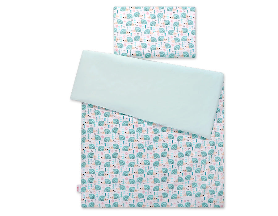 Baby cotton bedding set 2-pcs 135x100 cm- hedgehogs mint