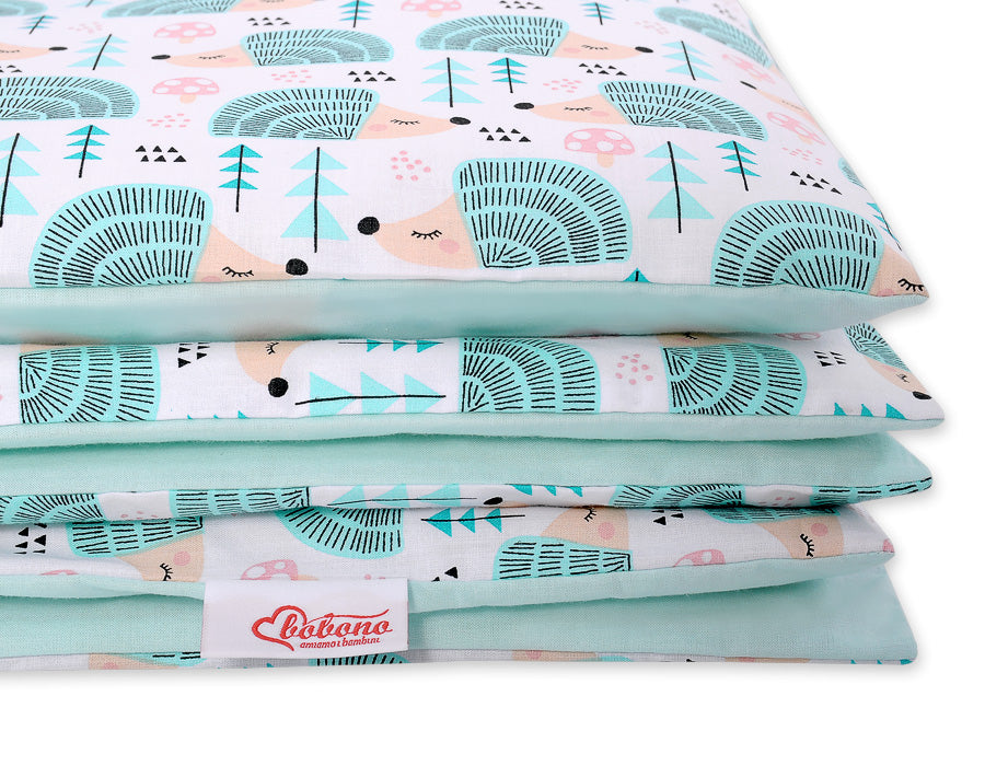 Baby cotton bedding set 2-pcs 120x90 cm- hedgehogs mint
