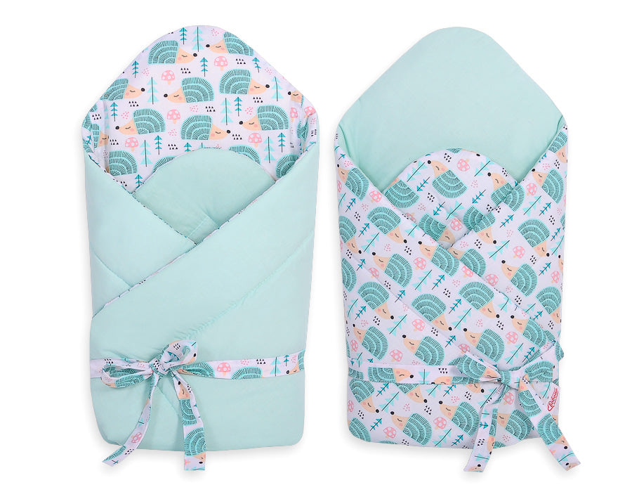 Baby nest 2in1 with stiffening with bow - hedgehogs mint