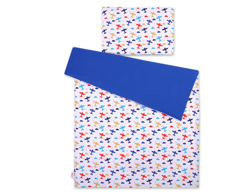 Baby cotton bedding set 2-pcs 135x100 cm- planes navy blue