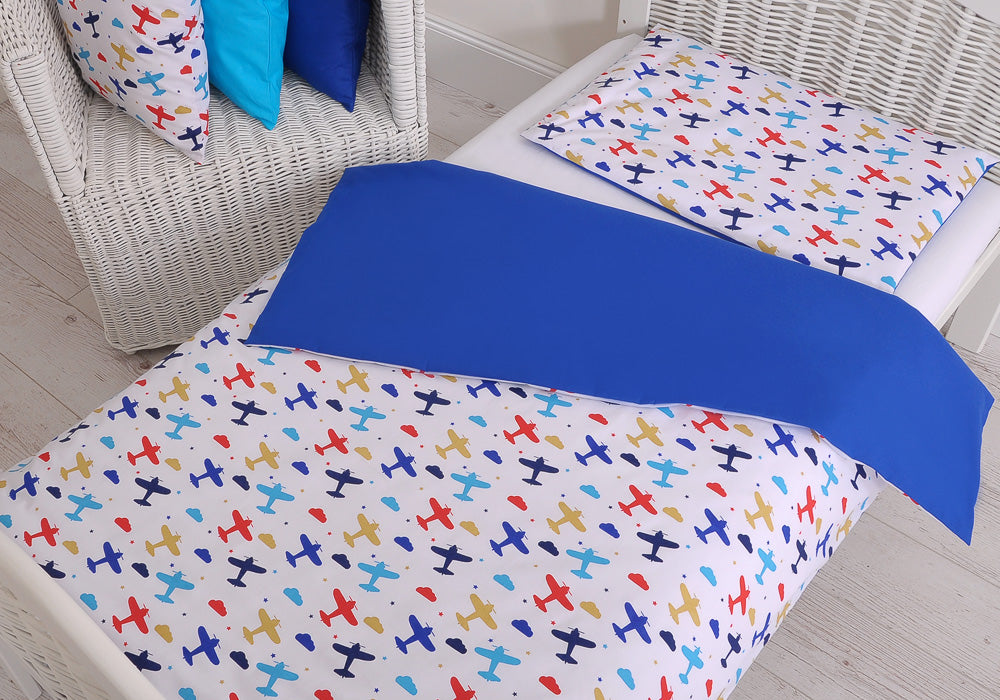 Baby cotton bedding set 2-pcs 135x100 cm- planes navy blue