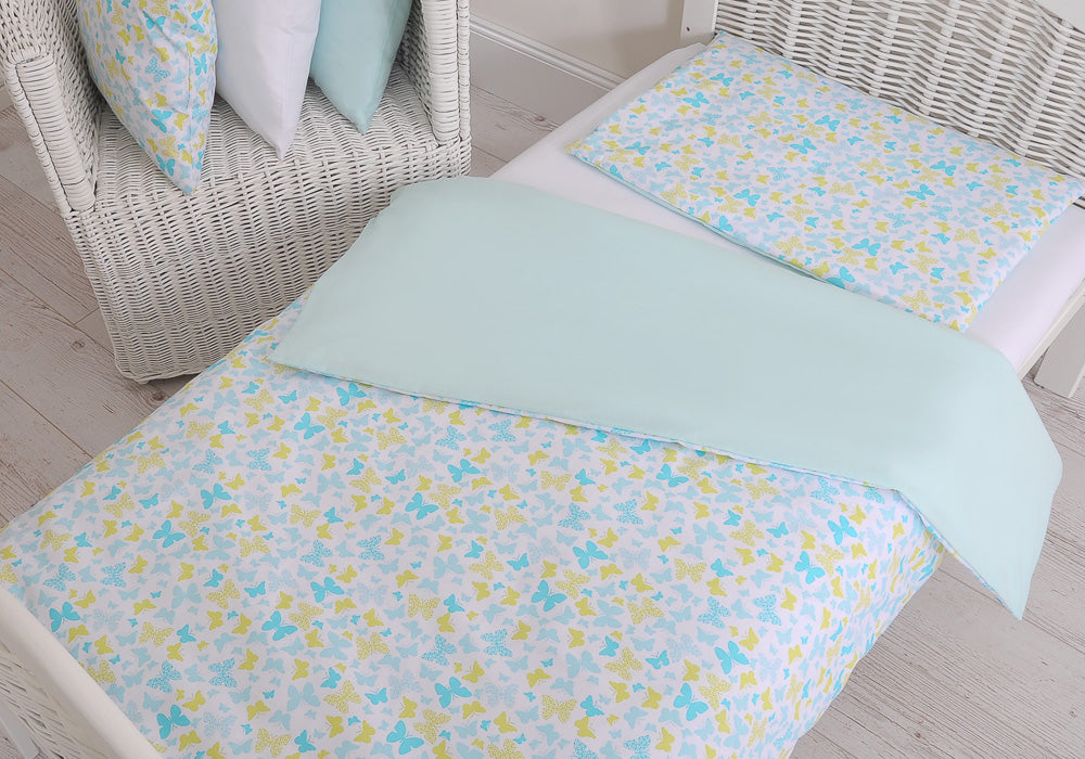 Baby cotton bedding set 2-pcs 140x200 Junior - blue butterflies