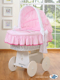 Moses Basket/Wicker crib with hood- Teddy Bear Barnaba pink