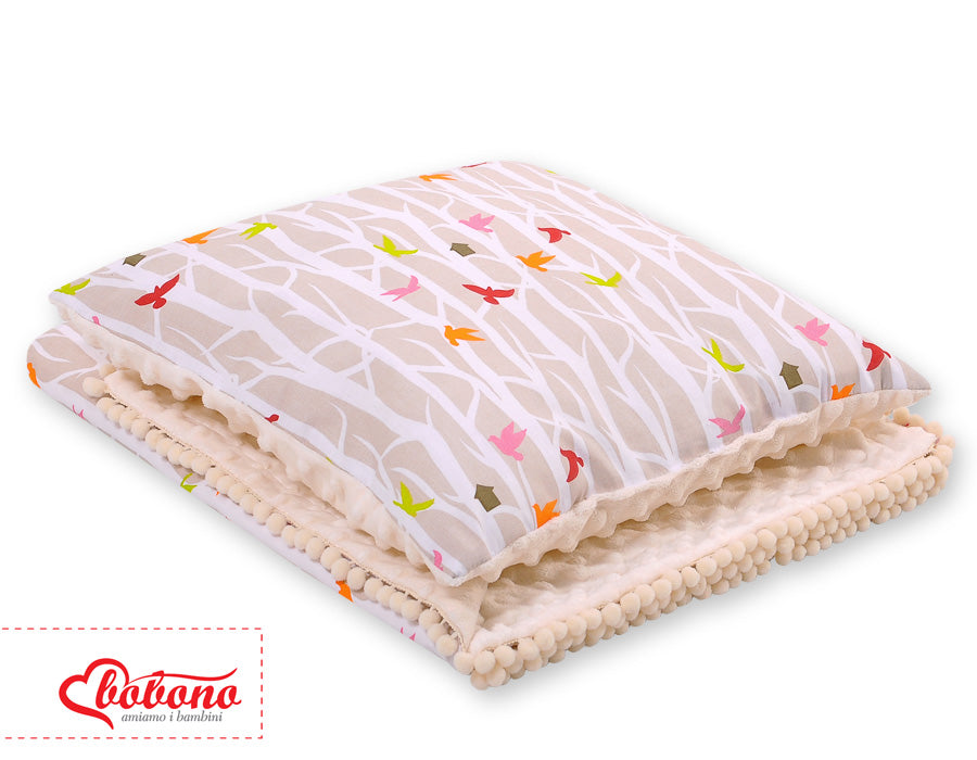 Set: Double-sided blanket minky + pillow- beige trees