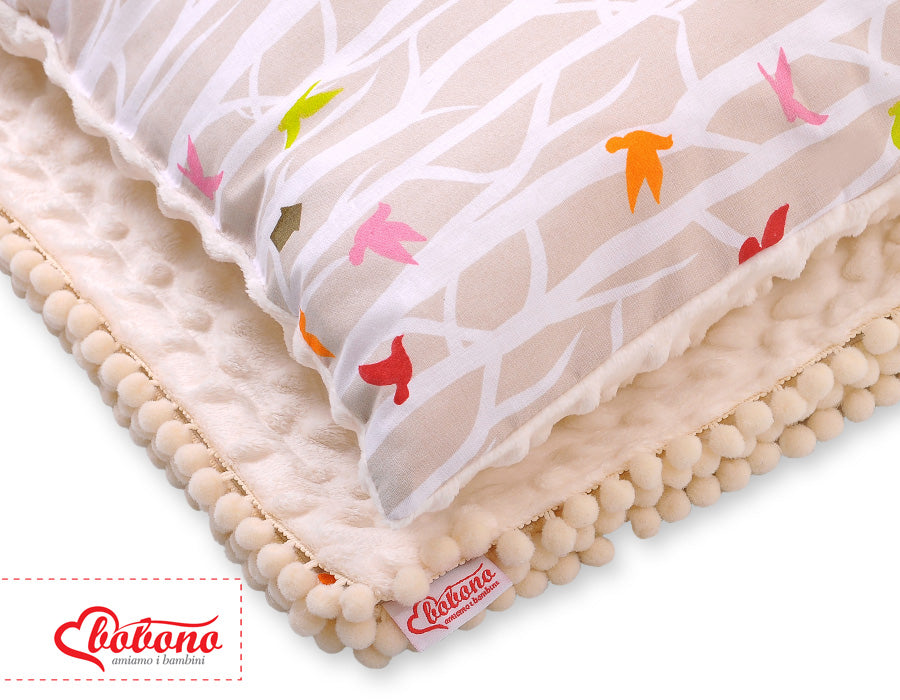 Set: Double-sided blanket minky + pillow- beige trees