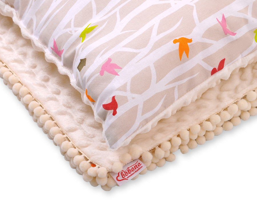 Set: Double-sided blanket minky + pillow- beige trees